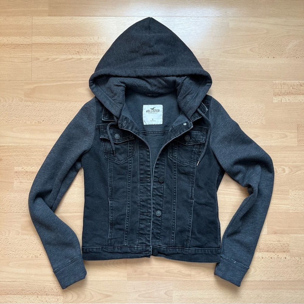 Hollister Denim and Fleece Hoodie Jacket in Washed Black